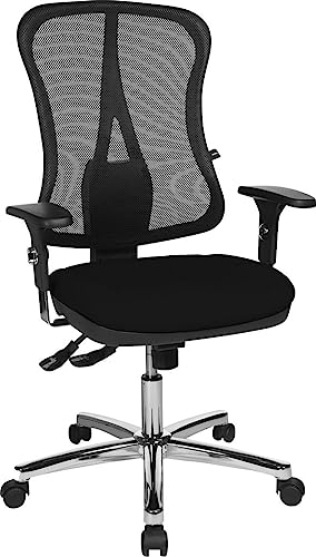 TOPSTAR ergonomischer Bürostuhl Head Point Deluxe mit Armlehnen Schreibtischstuhl mit Synchromechanik, Netzrücken und Muldensitz belastbar bis 110 kg schwarz/alusilber