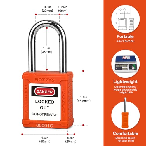 Image of Lockout Tagout Locks with 2 Master Keys｜12-Pack Orange OSHA Loto Lock｜Keyed Different & Laser Coding｜Lock Out Padlock Kits for Machinery & Electrical Panels