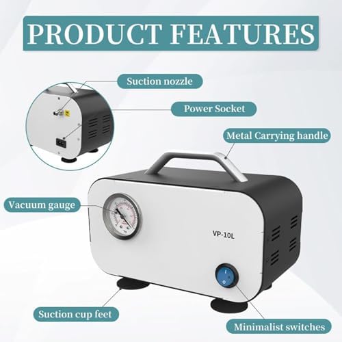Portable Diaphragm Vacuum Pump,Lab Oil Free Vacuum Pump Pressure Pump w/10 L/min Flow Rate,for Filtration Distillation Laboratory Work