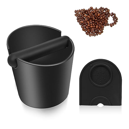 SVNR Coffee Knock Box 4.8 Inch Black Coffee Knock Box Espresso Coffee Knock Box Coffee Grounds Container Knock Box Coffee Machine Accessories with Coffee Tamper Mat