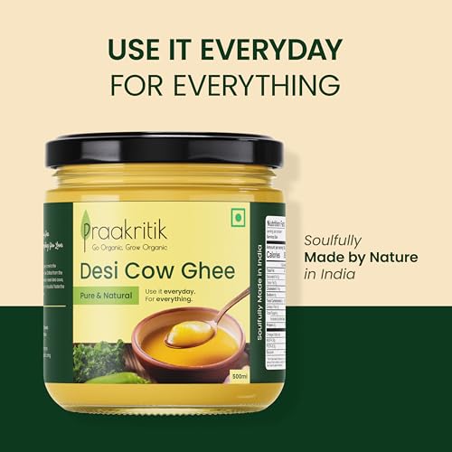 Image of Praakritik Desi Cow Ghee 500 Ml - Premium Pure Ghee, Traditional Method, Authentic Desi Ghee for Cooking, Healthy & Flavorful (Pack of 2)