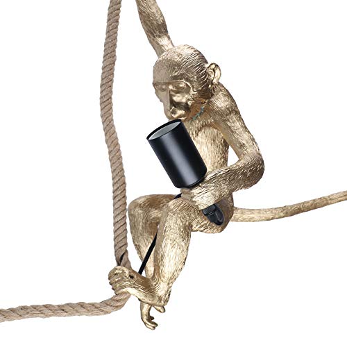 White/Black/Gold Monkey Pendant Lights Creative Chandeliers Lights Loft Vintage Hemp Rope Monkey Pendant Light Fixture Industrial Retro Pendant Lamp E27 for Dining Living Room Bedroom Bar Cafe (Gold)