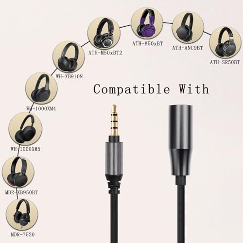 FAAEAL WH-1000XM5 Audio Cable Replacement for Sony WH-1000XM3 XM4 MDR-950BT MDR-1AM2 WH-XB910N Headsets ATH-M50xBT2 Headphones 6.5ft 4Pin-XLR by FAAEAL - Image 5