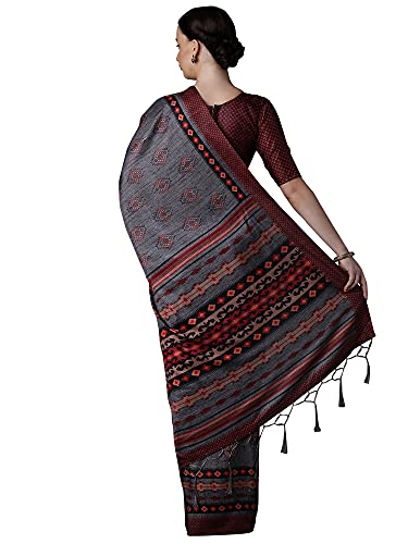 Image of AKHILAM Silk Blend Women Casual Pashmina Silk Abstract Printed Saree With Unstitched Blouse Piece(Grey 4Ksmra4 Parent)