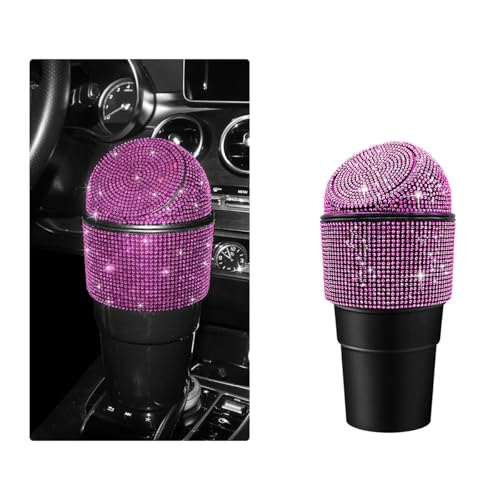Image of Yourkar Bling Car Trash Can with Lid, Sparkling Crystal Auto Garbage Can with Leak-Proof Lid, Multipurpose Waterproof Trash Bin for Automotive Home Office Kitchen Bedroom (Pink)