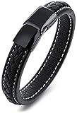 Braided Leather Black Bracelets for Men Bangle Bracelets Fashion Plated Finish Bangle Magnetic Clasp 7.5-8.5 Inch