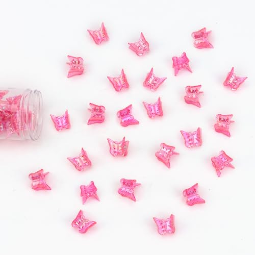 YISSION 60 PCS Bright Pink Iridescent Butterfly Hair Clips, Mini Cute Holographic Hair Barrettes for Women & Girls, Small Hair Accessories for Braids, Party, Daily Styling, Festival Gift
