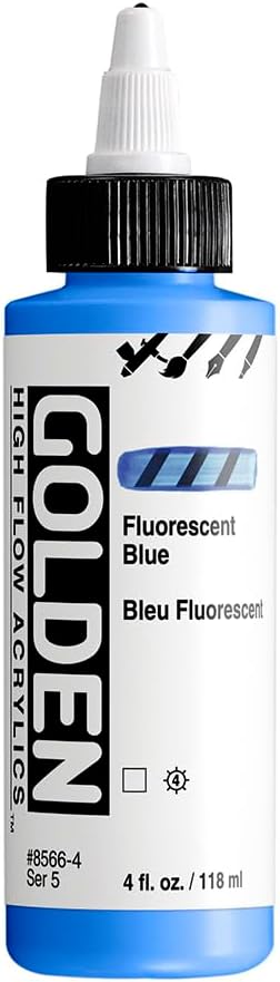 GOLDEN High Flow Acrylics, Fluorescent Blue, 4 fl. oz. Bottle, Professional Acrylic Paint, Transparent