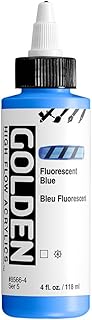 High Flow Acrylics by GOLDEN, Fluorescent Blue, 4 fl. oz. Bottle, Professional Acrylic Paint, Transparent