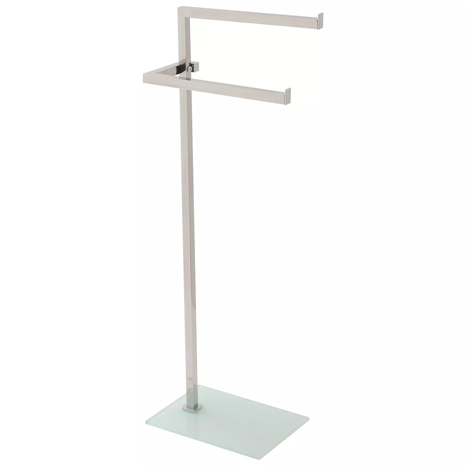 Piantana Porta Asciugamani Bagno da Terra in Acciaio Cromato con Base in Vetro Temperato a 2 Bracci 20x28xH86,5 cm