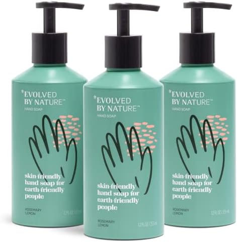 EVOLVED BY NATURE Liquid Hand Soap, Rosemary Lemon Essential Oils, Moisturizing Naturally Derived Ingredients Biodegradable Hand Wash, Pack of 3 (12 oz). Packaging May Vary