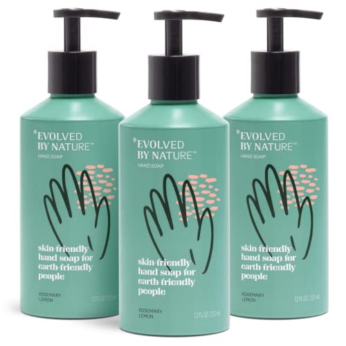 Evolved By Nature Liquid Hand Soap, Rosemary Lemon Essential Oils, Moisturizing Naturally Derived Ingredients Biodegradable Hand Wash, Pack Of 3 (12 Oz). Packaging May Vary #TOP3