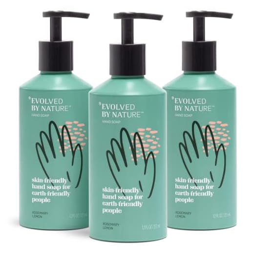 EVOLVED BY NATURE Liquid Hand Soap, Rosemary Lemon Essential Oils, Moisturizing Naturally Derived Ingredients Biodegradable Hand Wash, Pack of 3 (12 oz). Packaging May Vary