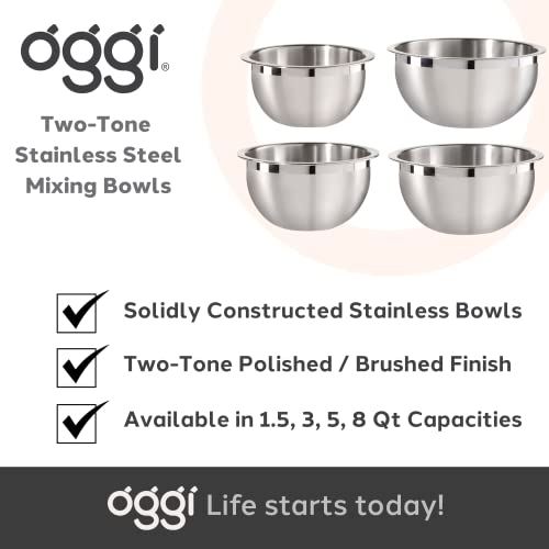 Oggi 3-Quart Two-Tone Stainless Steel Mixing Bowl, Great for Mixing, Making Dough, Dressing Salads, Mixing Eggs, Washing Vegetables by Oggi - Image 7