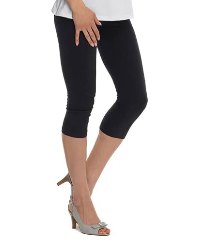 BeLady Leggings da donna 3/4 Capri G.S-8XL/36-56, in cotone, sportleggins opache, pantaloni elasticizzati, morbidi pantaloni sportivi, Nero , 42 - immagine 1