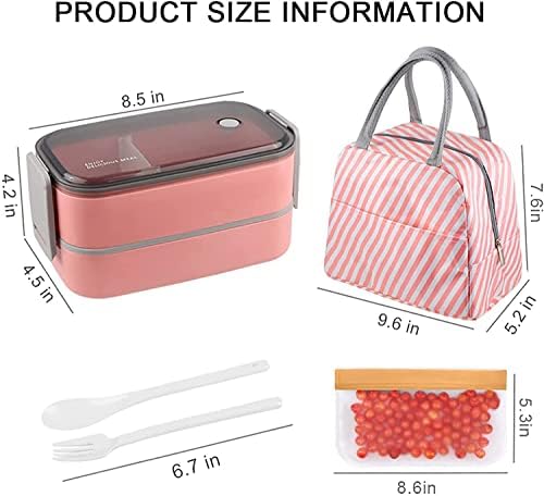 Kisstta Bento Lunch Box for Adult, 2 Layer Leak Proof Bento Box with Bag, Utensils & Snack Bag, Portion Meal Prep Lunch Container for Kids/Adults, Microwave|Dishwasher Safe Cute Bento Box