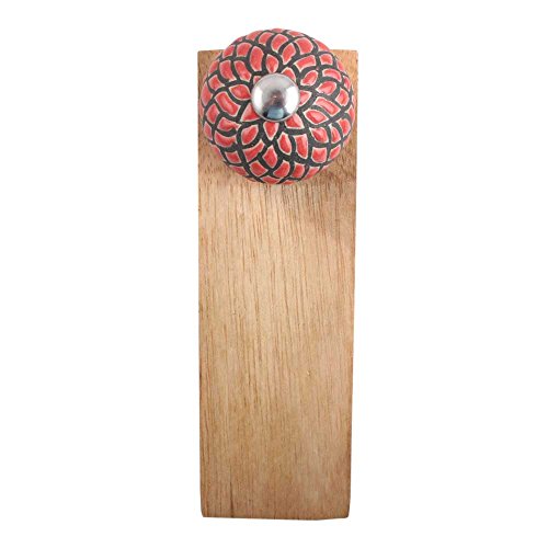 Image of Indian-Shelf 4 Packs Wood Door Stopper for Home Rubber Floral Floor Gate Stopper Red Door Wedge Slip Resistant