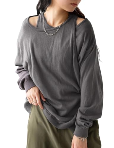 [antiqua] [アンティカ] レイヤード トップス レディース ニット YP-00134 Onesize 15 グレー