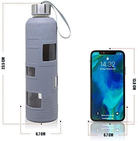 Perfect placed Glass Water Bottle 18 Oz With Silicone Sleeve Leak Proof Lid - BPA-Free - For To-Go Travel At Home Reusable Eco Friendly Daily Intake.