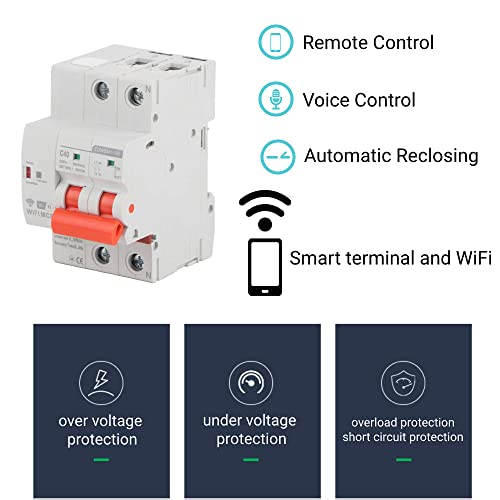 Wifi Circuit Breaker Dc 230V 2P Din Rail Mount Automatic Reclosing Leakage Protection Air Switch For Households Factories (40A) #TOP2