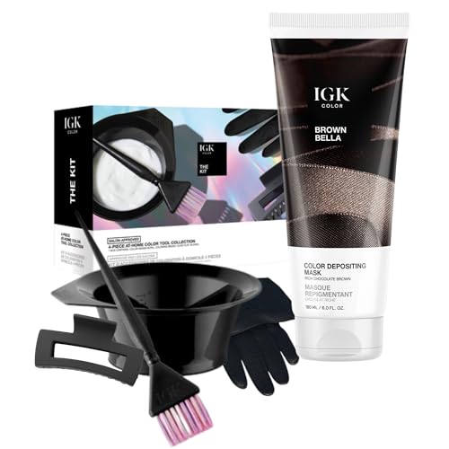 IGK Brown Bella | Chocolate Brown Hair Gloss + Color Depositing Kit | Boost Shine, Enhance Brunette Tones, Refresh Color | Semi Permanent At-Home Treatment