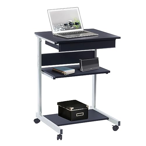 Rolling Laptop Cart with Storage, Portable Computer Desk, Rolling Cart Workstation, or Laptop Stand with Printer Shelf, Graphite Black by Techni Mobili - Used condition - US$42.93