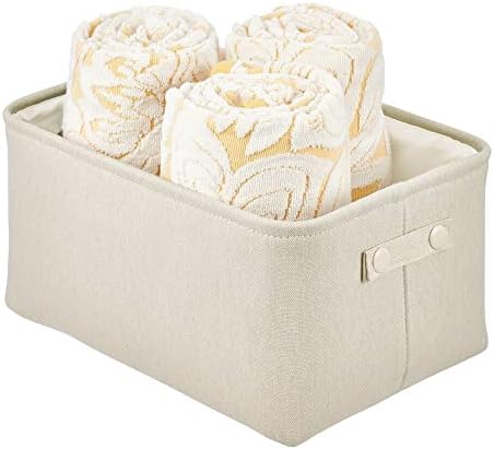 mDesign Fabric Storage Box  Household Storage Basket with Integrated Handles  Perfect for Holding Towels and Bathroom Accessories  Dark Grey
