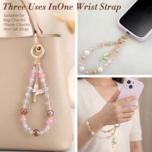 BESARME Phone Charms 2 Pack, Purple Pink Beaded Wrist Strap For Phone - 5