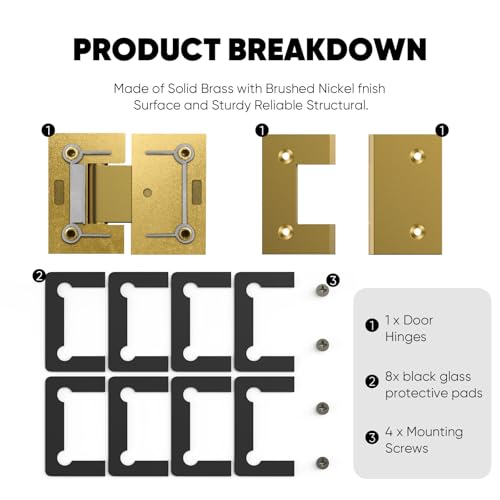 AatrixQuayn 180 Degree Glass Shower Door Hinges Heavy Duty Solid Brass, Shower Door Hardware Replacement for 5/16"(8mm) - 1/2"(12mm) Thickness Tempered Glass (Brushed Gold, 1Pack, 180 Degree) by AatrixQuayn - Image 5