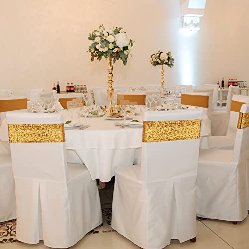 Chumia Gold Sequin Chair Sashes and Rhinestone Napkin Rings Set #TOP28