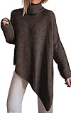 BTFBM Women Long Sleeve Turtleneck Knit Sweater Asymmetric Hem Oversized Fall Winter Sweaters Casual Pullover Jumper Tops(Solid Coffee, Small)