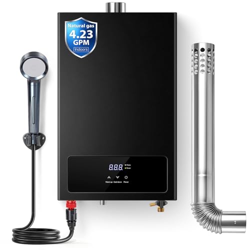 SNDOAS Tankless Water Heater Natural Gas, Up to 4.23 GPM 853,00 BTU, ±1°F Precise Temperature, Anti-Freeze Protection, Oxygen-Free Copper Heat Exchanger, Ultra Quiet, Indoor Whole House