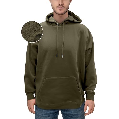Elegant Comfort Sherpa-Lined Fleece Cotton Hoodie, Soft Breathable Casual Midweight Hooded Pullover Men Sweatshirt
