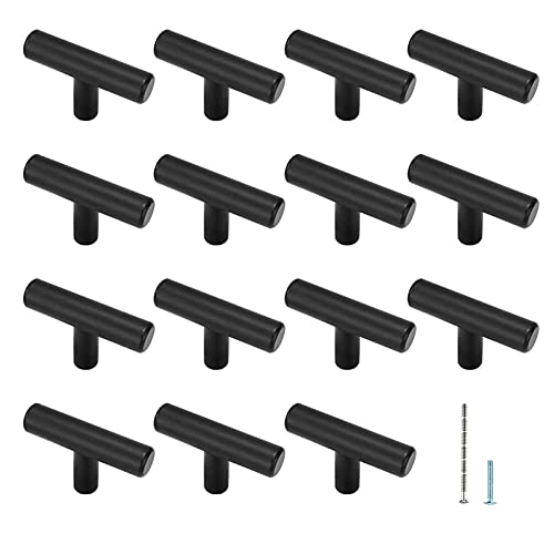 15 Pack zwarte kast deurknoppen T Bar Trek, Fitepro zwarte ladeknoppen kast hardware met 2 formaat montageschroeven, enkele gat zwarte knoppen, totale lengte 2 in/50 mm