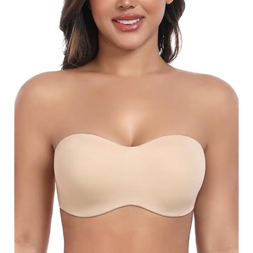DotVol Women's Seamless Bandeau Unlined Underwire Minimizer Strapless Bra