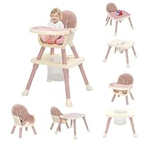 7-in 1 Baby High Chair, Highchair with Removable Game Table, Adjustable Height, Footrest, Portable Baby Chair Multifunctional Combination for Babies Toddlers(Pink)