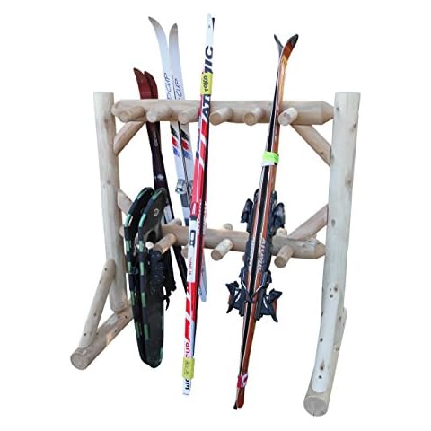 Log Kayak Rack - 11-Place Freestanding Log Ski Rack, Ski Storage Rack for Garage, Ski Holders, Ski Organizer, Indoor & Outdoor Snowboard Rack, Ski Snowboard Pole Organizer, Sports Rack - Unfinished Cover
