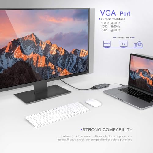 Image of USB C Hub Multiport USB C Adapter for MacBook Pro 2023 2022 2021 2020,USB C Hub USB C to HDMI VGA SD TF Card Reader 3USB 3.0 and USB C Power Pass-Through Port