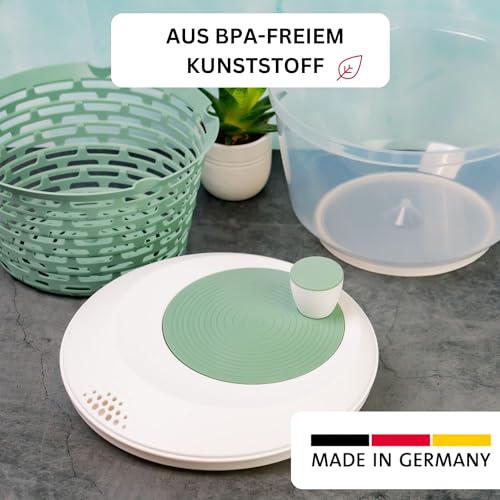 Westmark Salatschleuder Spinderella – 4,4 l, Ø 23,5 cm, BPA-frei | Zum Waschen, Schleudern und Servieren, BPA-freier Kunststoff, Transluzent/Mint-Grün, 2430226M