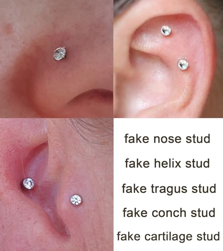 MODRSA Fake Nose Stud Fake Nose Ring Stud Fake Nose Piercing Fake Lip Ring Fake Earrings Stud Silver Gold Fake Cartilage Helix Earring Clip on Earring Hoop Fake Eyebrow Ring Fake Bridge Piercing3
