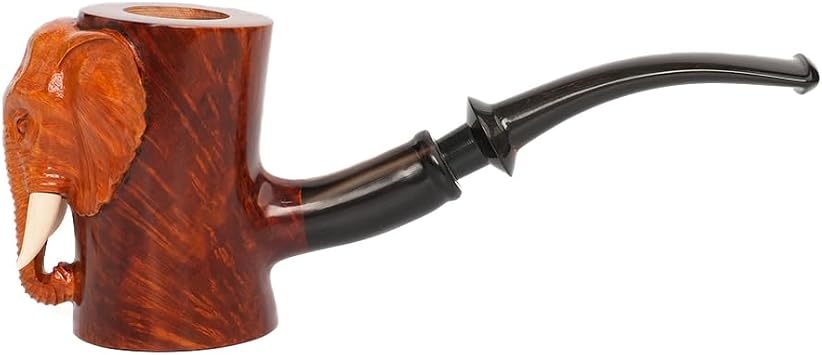 Heysong Handmade H70230 Series Polished with Horn Ring Cumberland Stem Elephant Carved Pipe Light Color