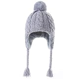Moon Kitty Girls and Boys Knit Hats Winter Fleece Lining Skiing Winter Caps with Warm Ear Flap Gray