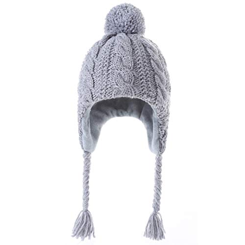 Moon Kitty Girls And Boys Knit Hats Winter Fleece Lining Skiing Winter Caps With Warm Ear Flap Gray #TOP10