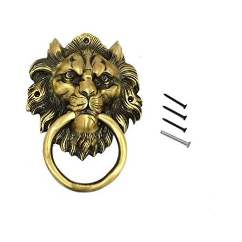 WIGANO 7.5"inch Brass Made Lion Face Brass Door Knocker Home Decor Cover