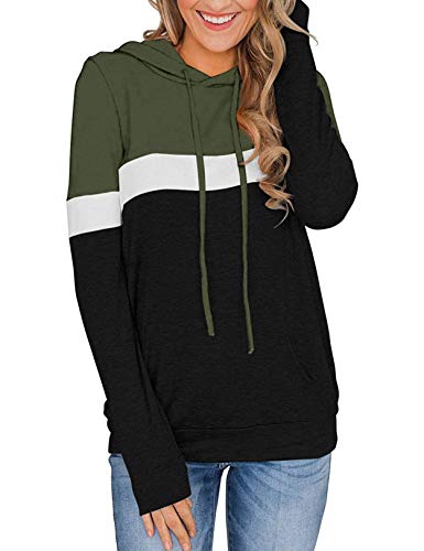 Nekosi Damen Hoodies lässig Farbblock Tops Langarm Kordelzug Pullover mit Front Känguru Tasche Sweatshirt Armee grün XXL Cover