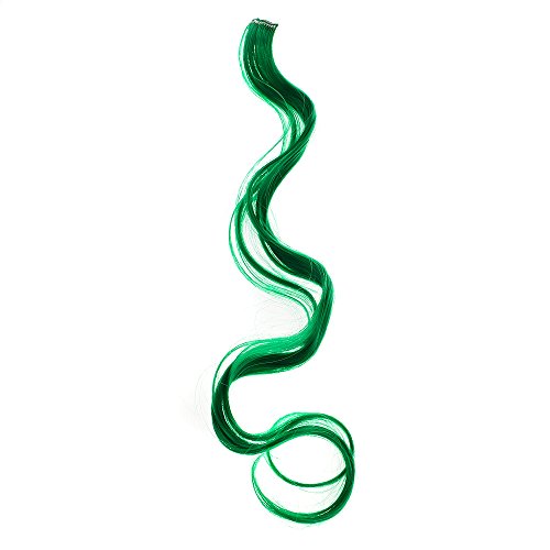 Swacc 12 Pcs Curly Wavy One Color Party Highlights Clip On In Hair Extensions Colored Hair Streak Synthetic Hairpieces (Green) #TOP1