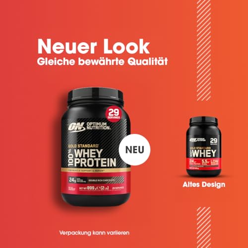 Optimum Nutrition Gold Standard 100% Whey, Proteinpulver, Geschmack Double Rich Chocolate, 899g, 29 Portionen, Verpackung Kann Variieren