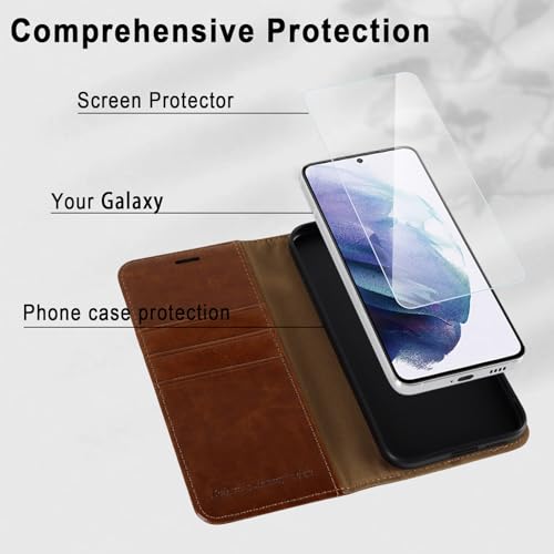 MONASAY Wallet Case Compatible for Galaxy S21 5G, 6.2 inch,[Screen Protector Included][RFID Blocking] Flip Folio Leather Cell Phone Cover with Credit Card Holder, Brown by MONASAY - Image 5