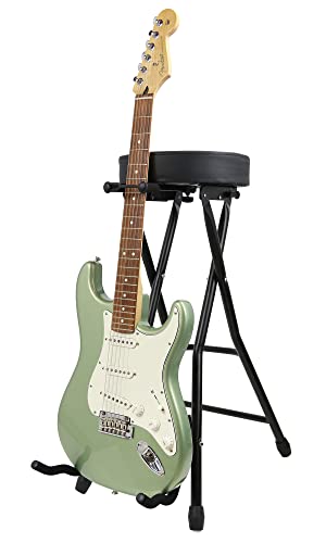 Gearlux Foldable Guitar Stool With Padded Seat And Built-In Guitar Stand Featuring Moulded Cradles To Fit All Acoustic, Electric & Bass Guitars #TOP1