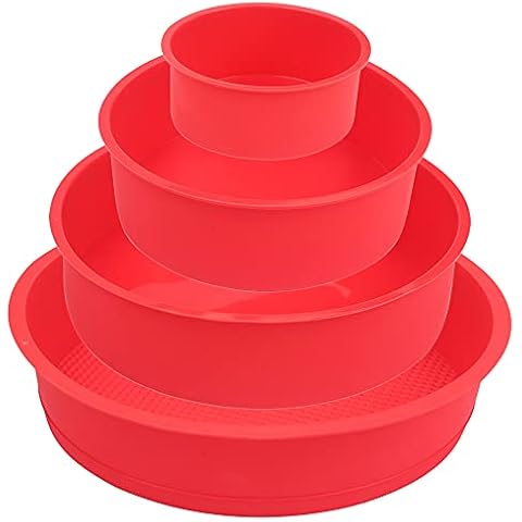 BAKER DEPOT Silicone Mould for Baking Nonstick Layer Cakes Bakeware Round Cake Pans Chocolate Rainbow Cake for Birthday Wedding Party 4 6 8 9 Inch Set of 4 Cover